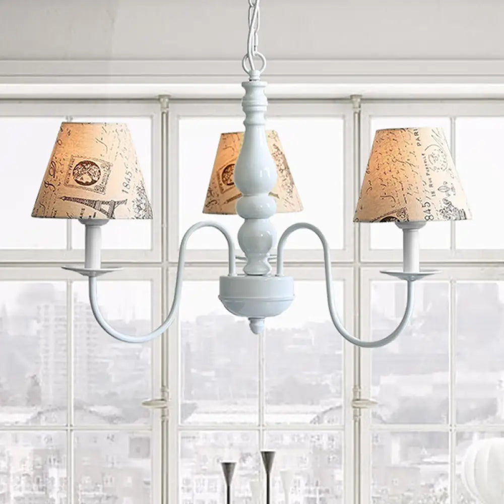 Antique Style 3-Head Beige Fabric Tower Pendant Light - Ideal For Restaurants