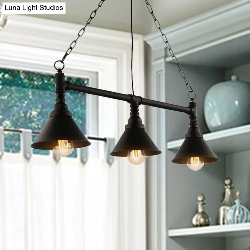 Antique Style 3-Head Metallic Island Pendant Lamp With Cone Shade - Kitchen Light Fixture