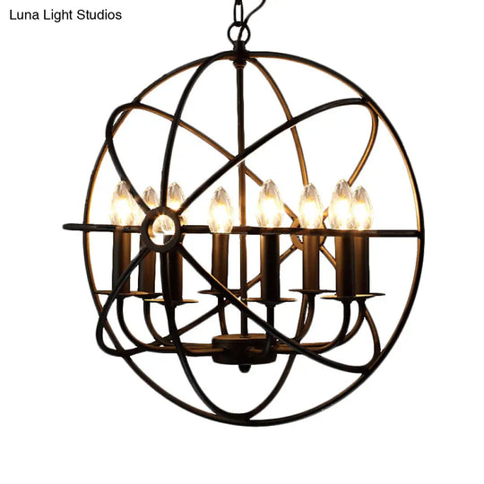 Antique Style Ball Cage Pendant Lighting - 4/5/6/8 Lights Black Metal Light Fixture For Dining Room