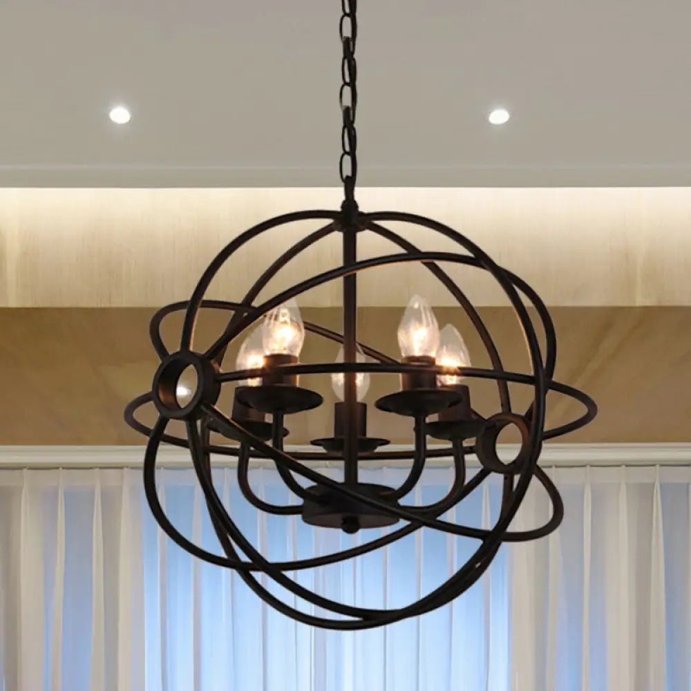 Antique Style Ball Cage Pendant Lighting - 4/5/6/8 Lights Black Metal Light Fixture For Dining Room