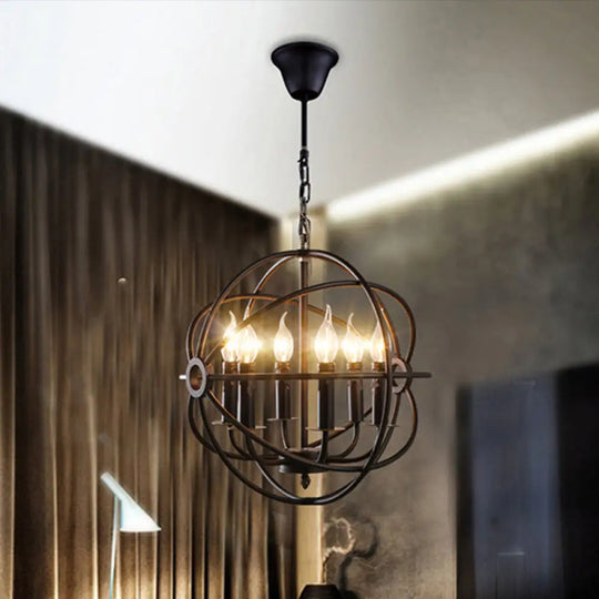 Antique Style Ball Cage Pendant Lighting - 4/5/6/8 Lights Black Metal Light Fixture For Dining Room