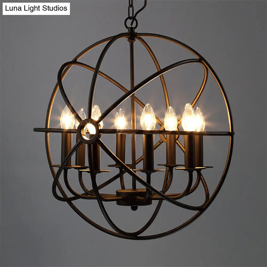 Antique Style Ball Cage Pendant Lighting - 4/5/6/8 Lights Black Metal Light Fixture For Dining Room