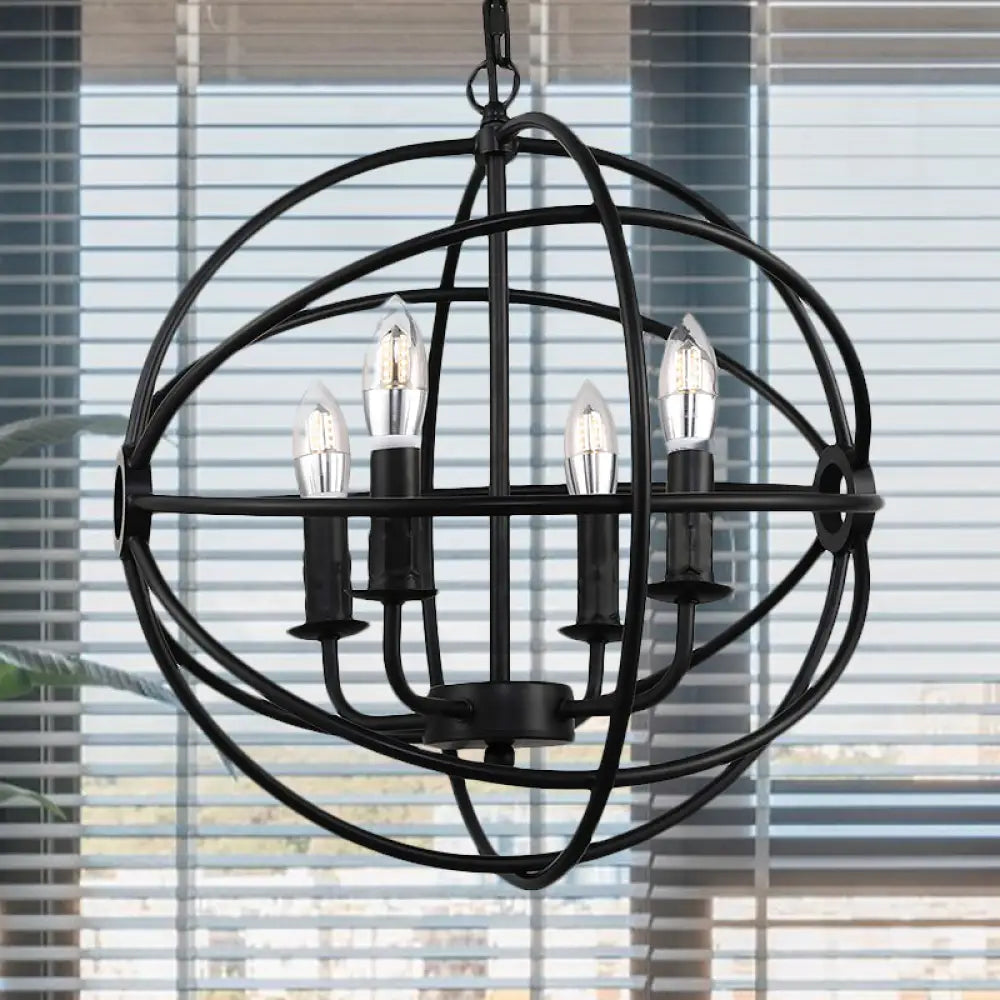 Antique Style Ball Cage Pendant Lighting - 4/5/6/8 Lights Black Metal Light Fixture For Dining Room