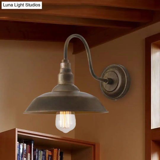 Antique Style Barn Wall Sconce With Gooseneck Arm In Bronze/Rust - Ideal For Bedroom Lighting