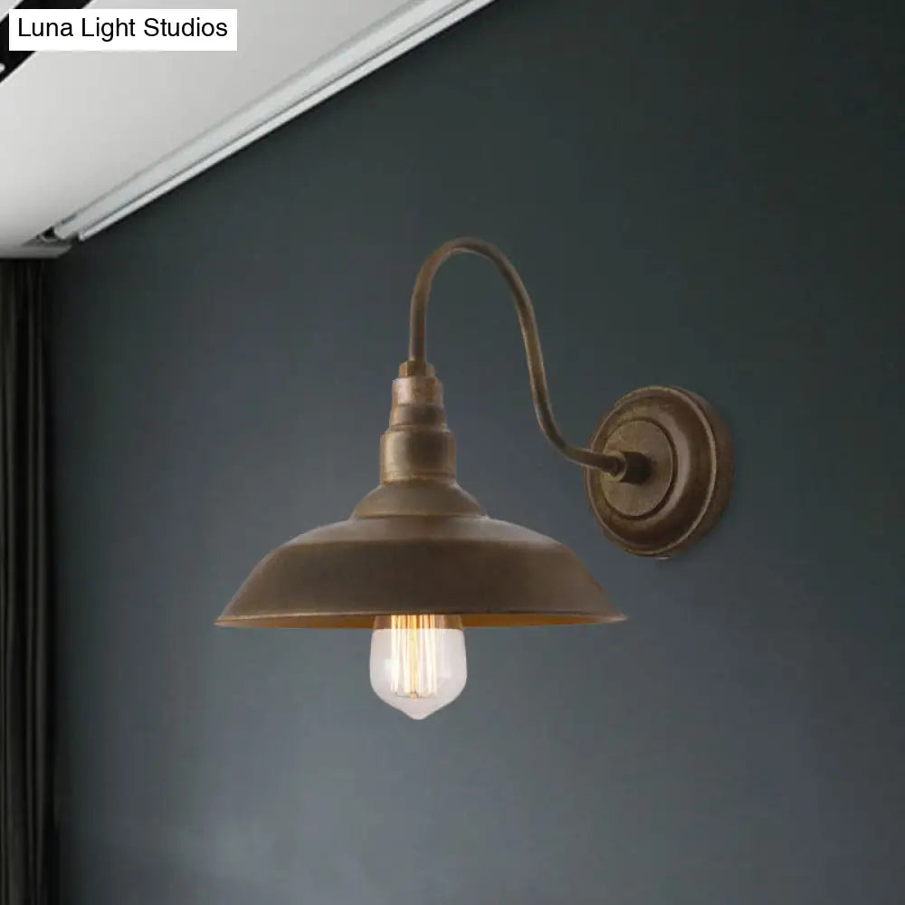 Antique Style Barn Wall Sconce With Gooseneck Arm In Bronze/Rust - Ideal For Bedroom Lighting