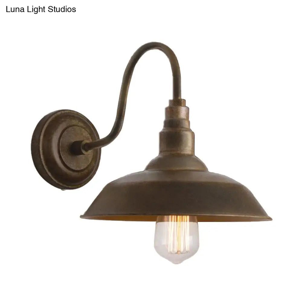 Antique Style Barn Wall Sconce With Gooseneck Arm In Bronze/Rust - Ideal For Bedroom Lighting