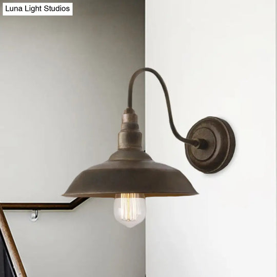 Antique Style Barn Wall Sconce With Gooseneck Arm In Bronze/Rust - Ideal For Bedroom Lighting