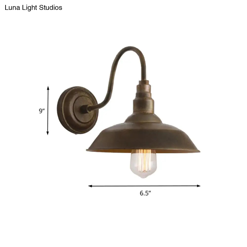 Antique Style Barn Wall Sconce With Gooseneck Arm In Bronze/Rust - Ideal For Bedroom Lighting