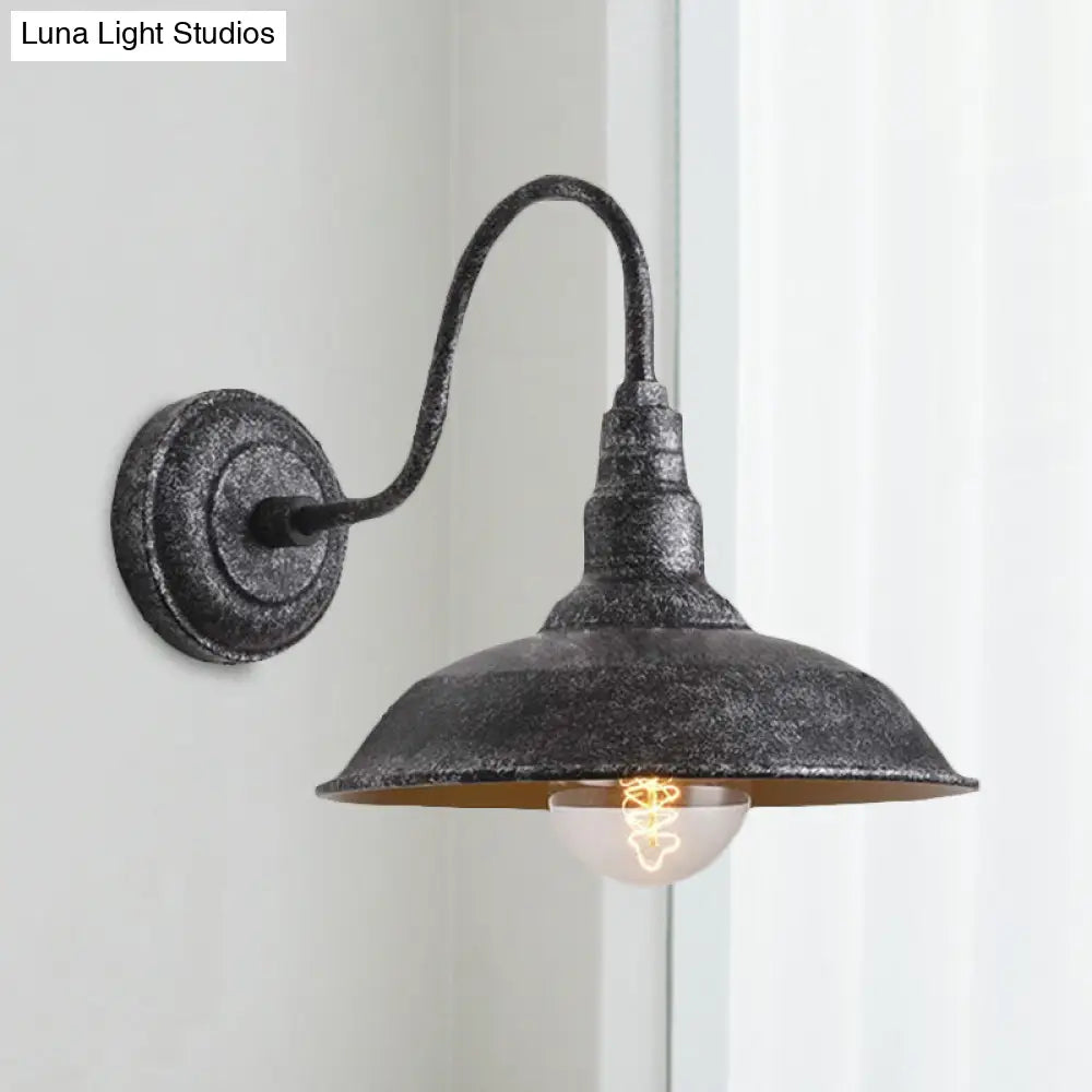 Antique Style Barn Wall Sconce With Gooseneck Arm In Bronze/Rust - Ideal For Bedroom Lighting