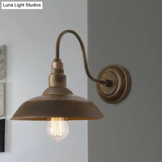 Antique Style Barn Wall Sconce With Gooseneck Arm In Bronze/Rust - Ideal For Bedroom Lighting