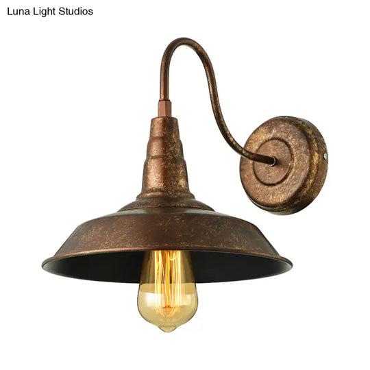 Antique Style Barn Wall Sconce With Gooseneck Arm In Bronze/Rust - Ideal For Bedroom Lighting