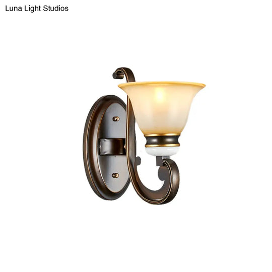 Antique Style Black Frosted Glass Wall Sconce With Curvy Arm - Elegant 1/2-Light Bell Light For