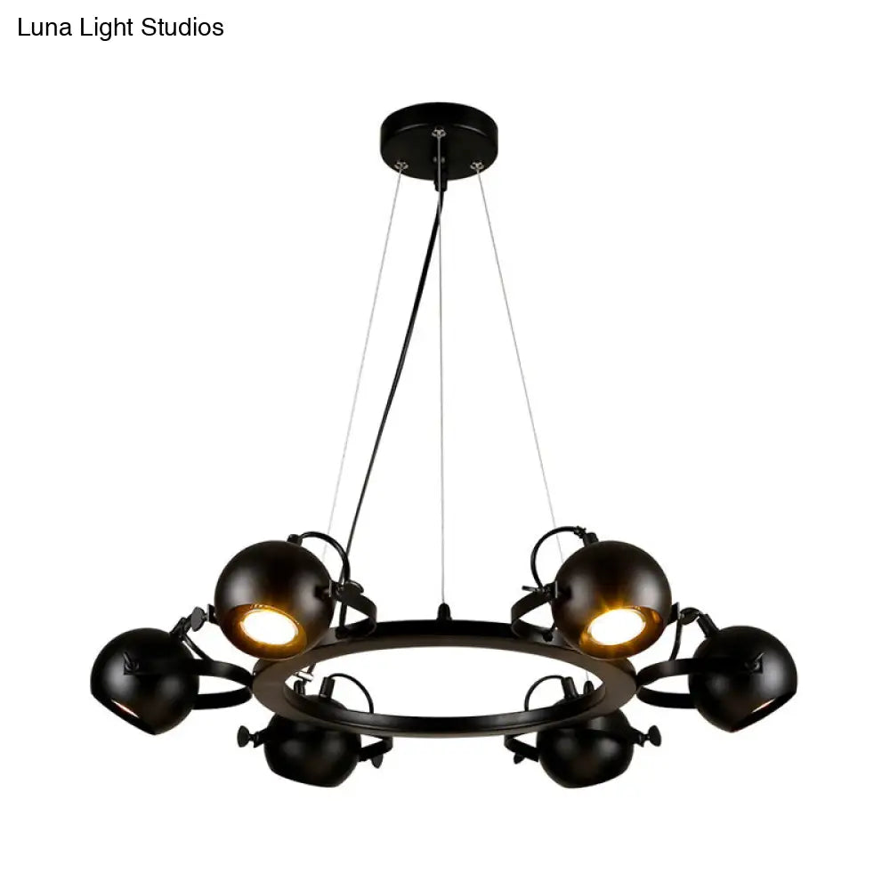 Black Antique Style Metal Globe Chandelier With 6 Lights - Restaurant Hanging Light