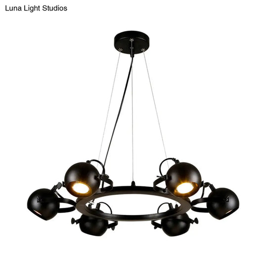 Black Antique Style Metal Globe Chandelier With 6 Lights - Restaurant Hanging Light