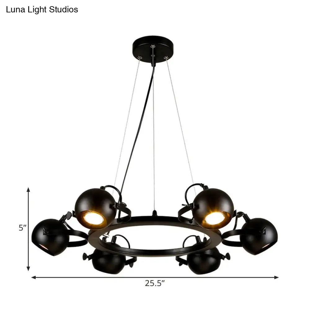 Black Antique Style Metal Globe Chandelier With 6 Lights - Restaurant Hanging Light