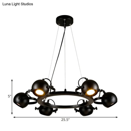 Black Antique Style Metal Globe Chandelier With 6 Lights - Restaurant Hanging Light