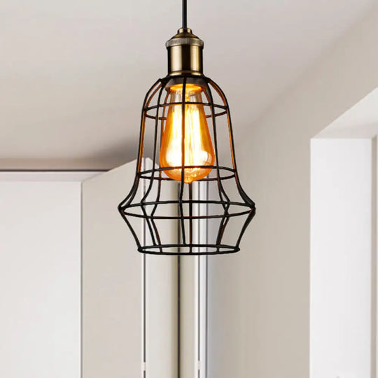 Antique Style Black Head Vase Cage Pendant Light For Bar With Metallic Finish 6’/7.5’ Width / 6’