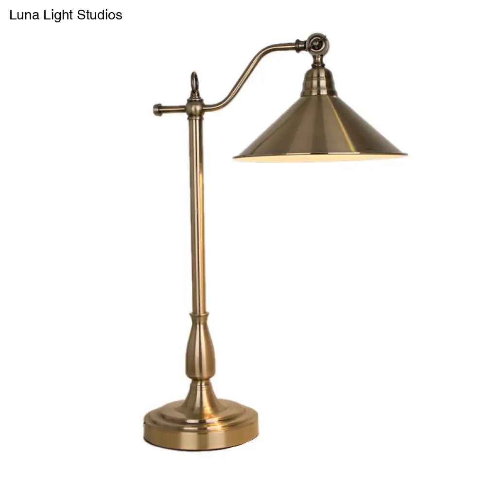 Antique-Style Bronze Conical Table Lamp With Rotary Joint: Metal Bedside Night Light