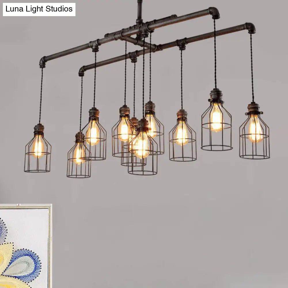 Antique Style Bronze Iron Pendant Light With 6/10 Bulb Cage Water Pipe Design - Ideal Island