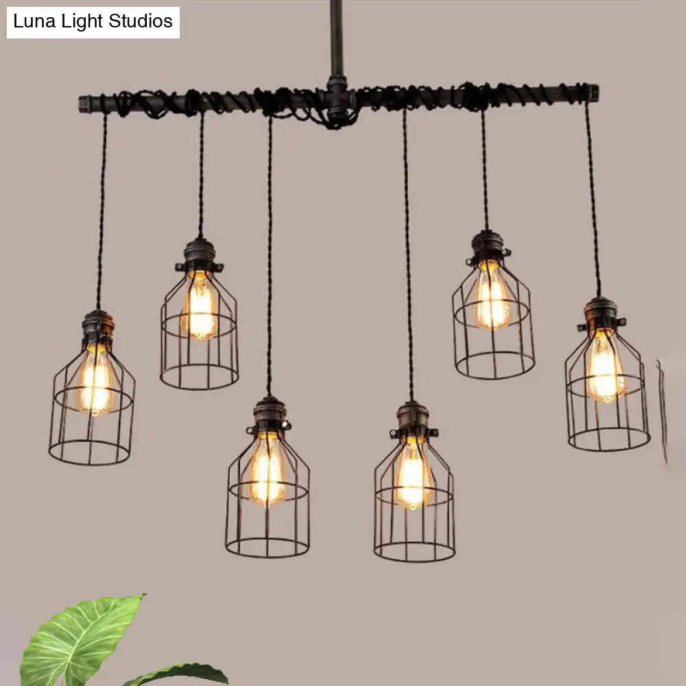 Antique Style Bronze Iron Pendant Light With 6/10 Bulb Cage Water Pipe Design - Ideal Island