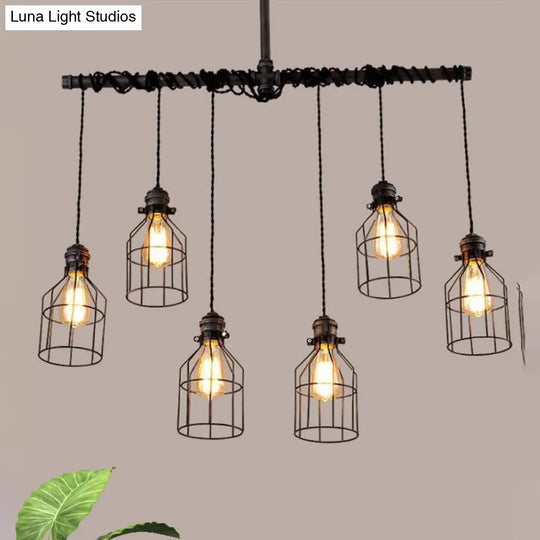 Antique Style Bronze Iron Pendant Light With 6/10 Bulb Cage Water Pipe Design - Ideal Island