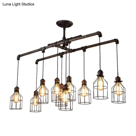 Antique Style Bronze Iron Pendant Light With 6/10 Bulb Cage Water Pipe Design - Ideal Island