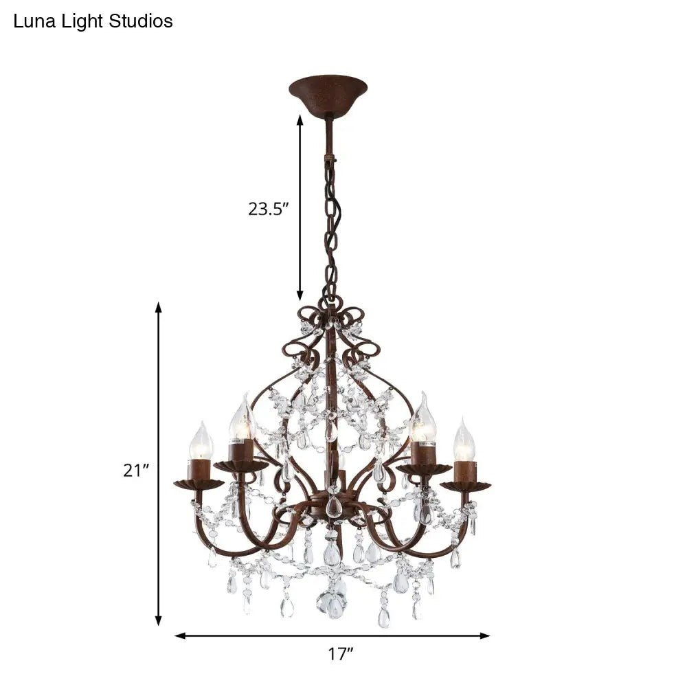 Antique Style Crystal Chandelier - 5 Light Pendant Lamp Dark Rust Finish Ideal For Foyer