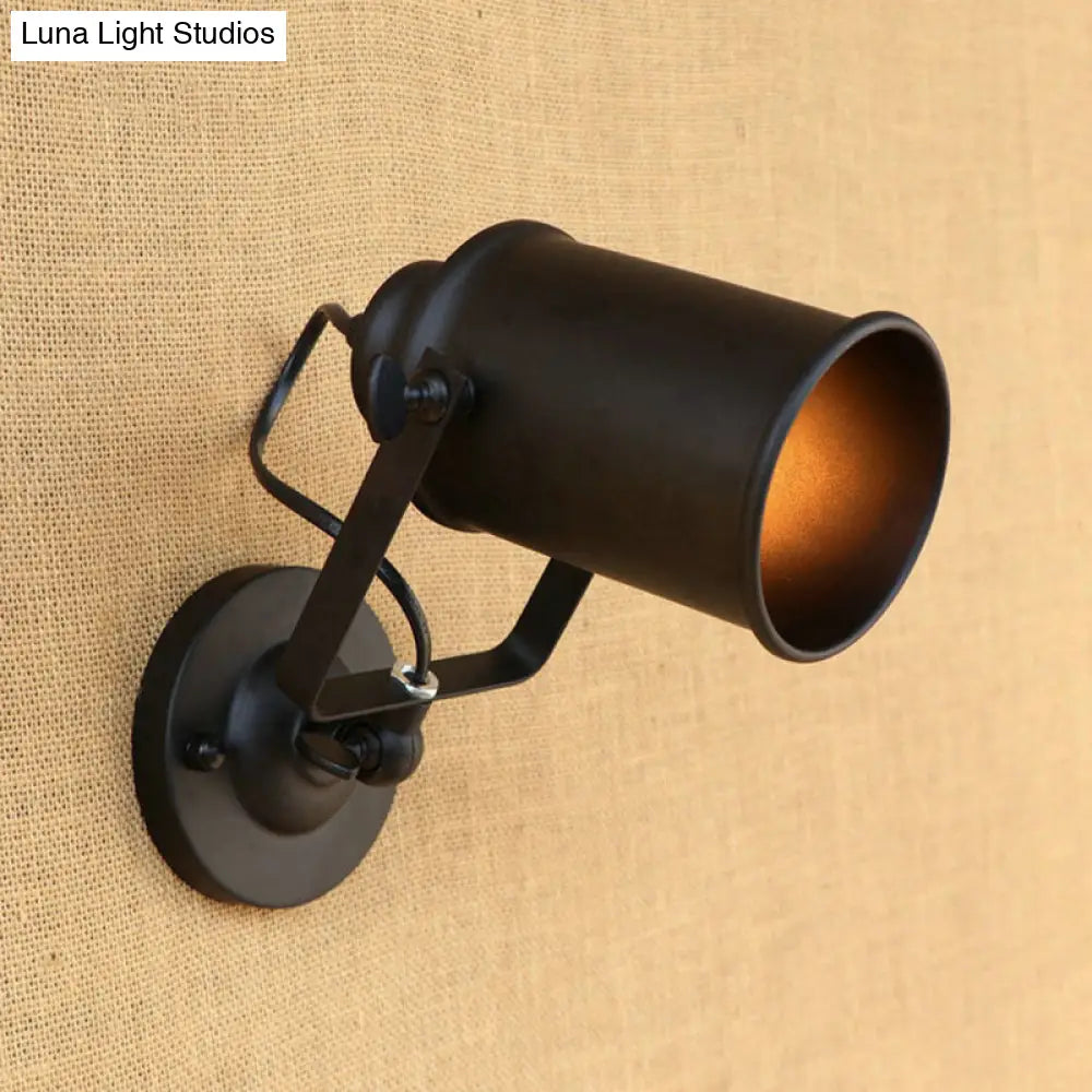 Antique Style Cylinder Sconce Light With Metallic Finish And Wall Mount In Black/Rust For Living