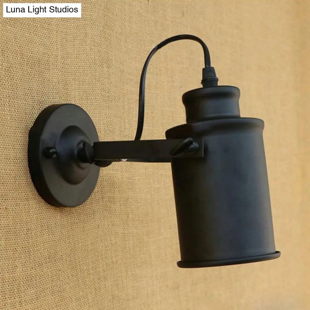 Antique Style Cylinder Sconce Light With Metallic Finish And Wall Mount In Black/Rust For Living