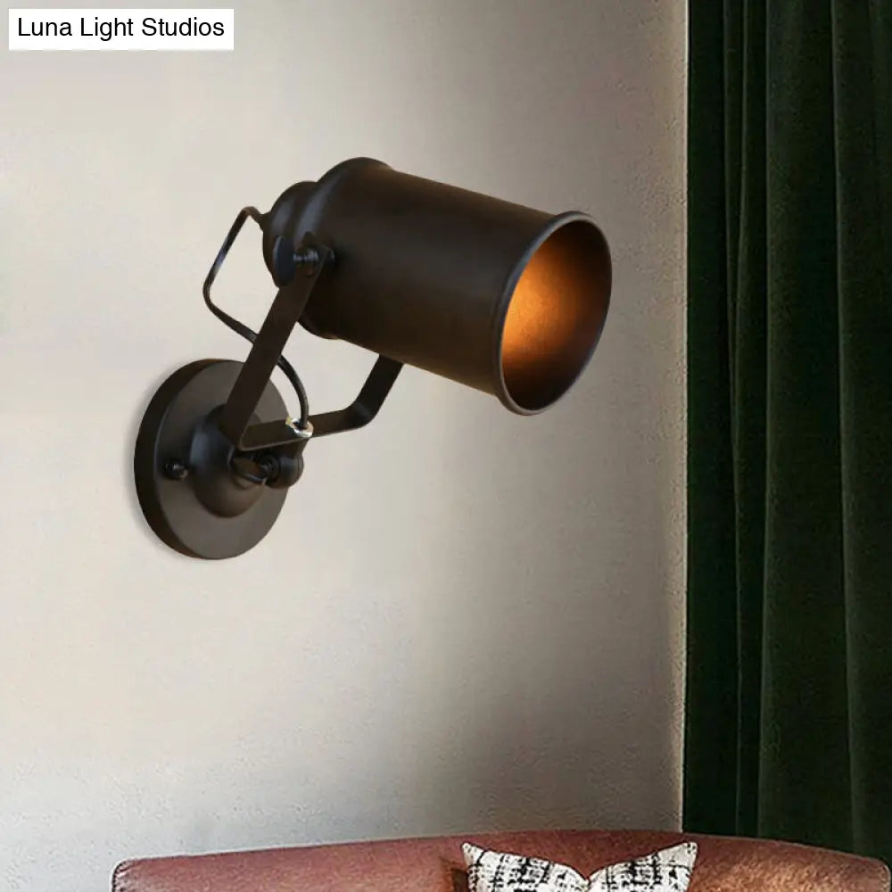 Antique Style Cylinder Sconce Light With Metallic Finish And Wall Mount In Black/Rust For Living