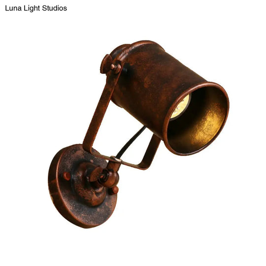 Antique Style Cylinder Sconce Light With Metallic Finish And Wall Mount In Black/Rust For Living