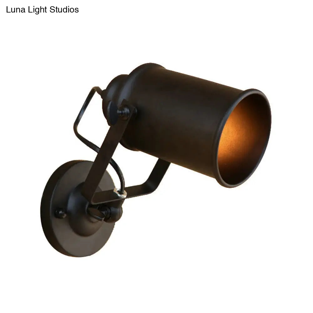 Antique Style Cylinder Sconce Light With Metallic Finish And Wall Mount In Black/Rust For Living