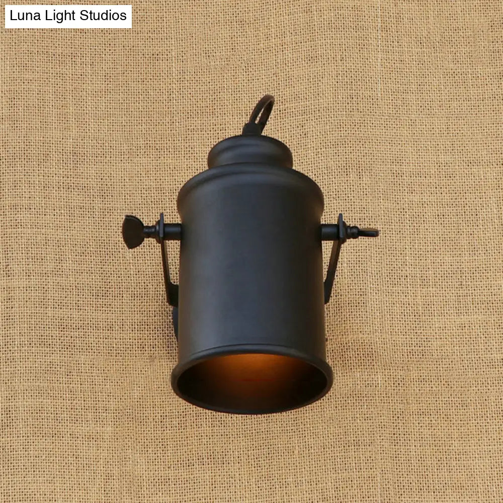 Antique Style Cylinder Sconce Light With Metallic Finish And Wall Mount In Black/Rust For Living