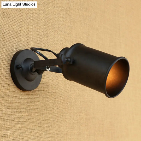 Antique Style Cylinder Sconce Light With Metallic Finish And Wall Mount In Black/Rust For Living