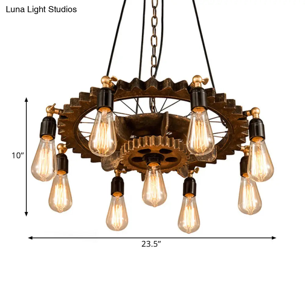 Antique Style Dark Rust Metal Pendant Ceiling Light With 9 Lights - Perfect For Living Room