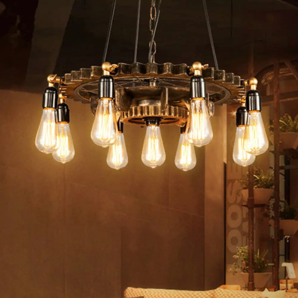 Antique Style Dark Rust Metal Pendant Ceiling Light With 9 Lights - Perfect For Living Room