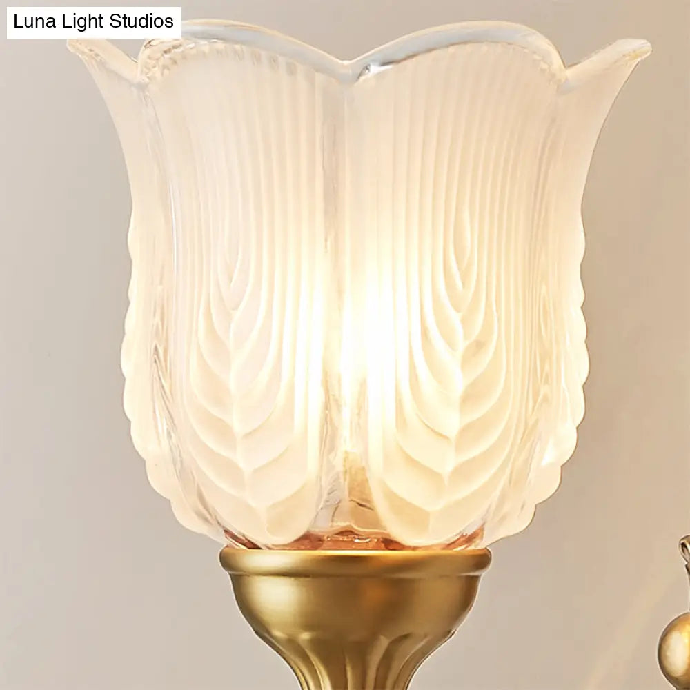 Antique Style Golden Leaf Wall Sconce With Frosted Glass Shade - Ideal For Bedroom Lighting