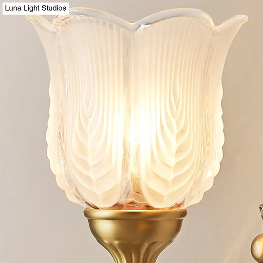 Antique Style Golden Leaf Wall Sconce With Frosted Glass Shade - Ideal For Bedroom Lighting