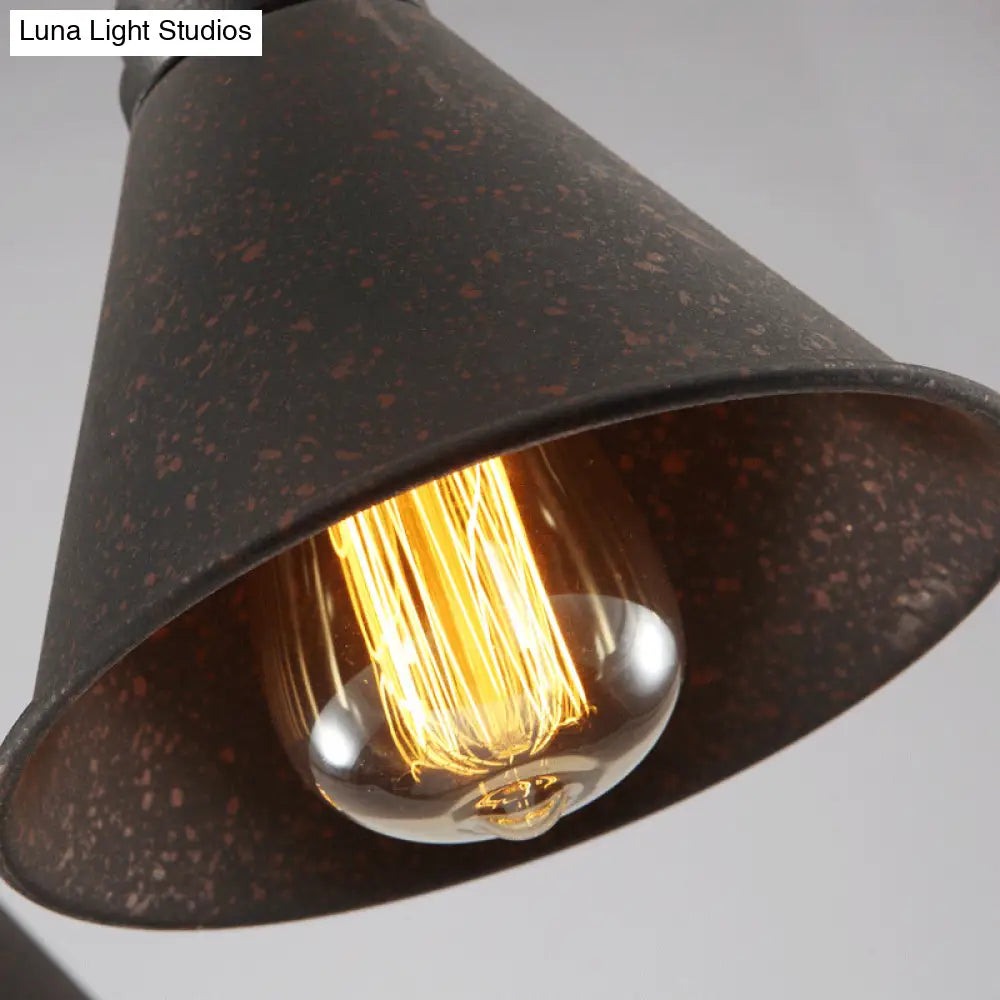 Antique Style Iron 1-Light Conical Pendant: Dark Rust Hanging Ceiling Light For Dining Room