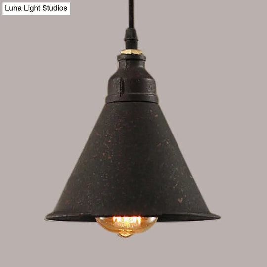 Antique Style Dark Rust Conical Hanging Ceiling Light: Iron Pendant For Dining Room