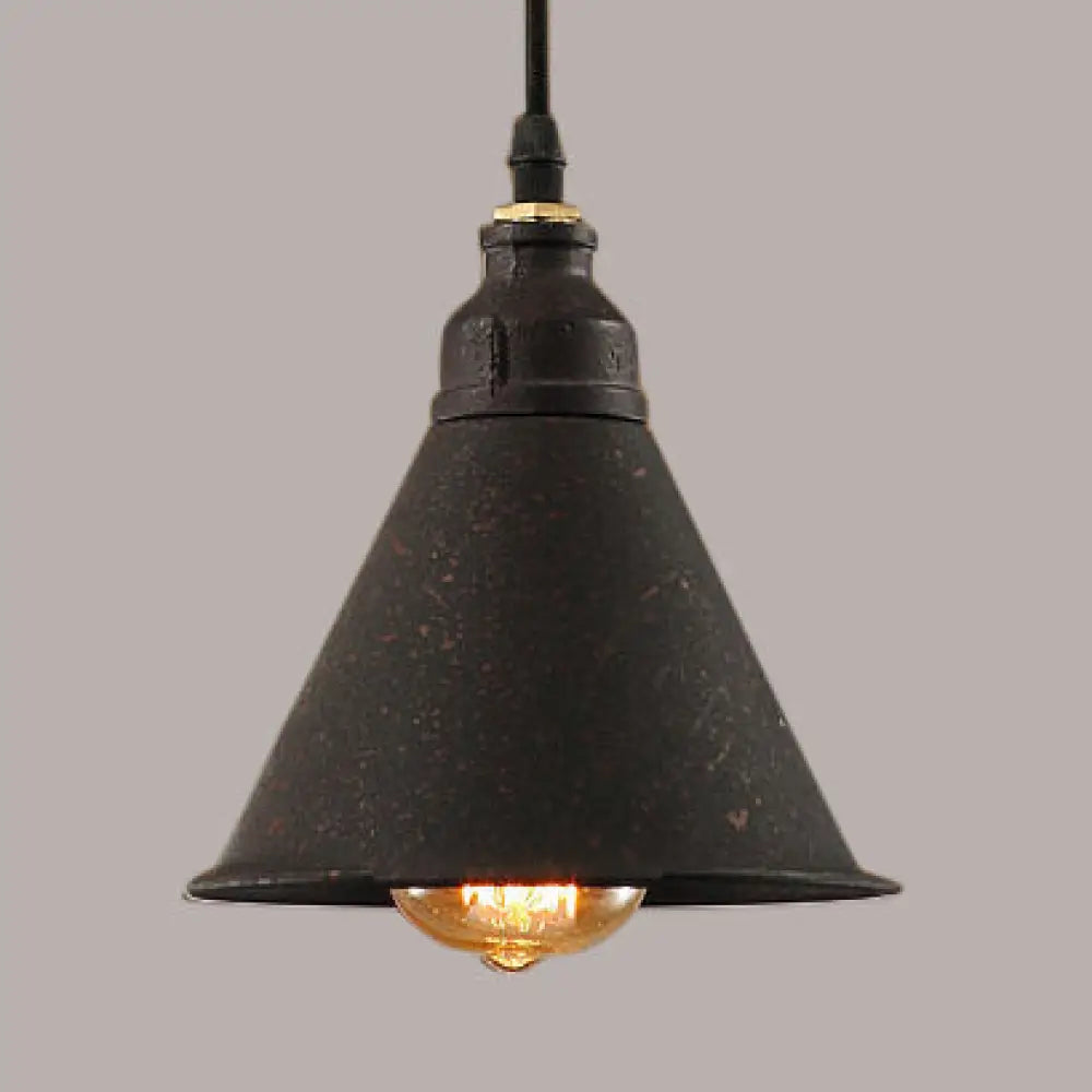 Antique Style Iron 1-Light Conical Pendant: Dark Rust Hanging Ceiling Light For Dining Room