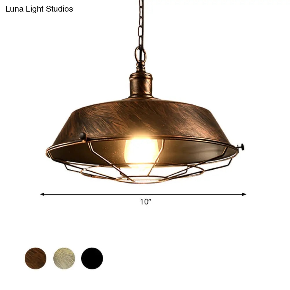 Antique Style Iron Barn Hanging Light With Wire Guard - Choice Of 10/14/18 Dia 1 Head Pendant