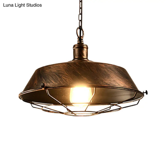 Antique Style Iron Barn Hanging Light With Wire Guard - 10’/14’/18’ Dia Brass/Bronze/Black