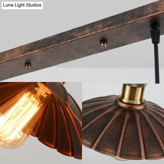 Antique Style Metal Island Light With Scalloped Edges - Rustic 3-Head Pendant Lighting For Dining