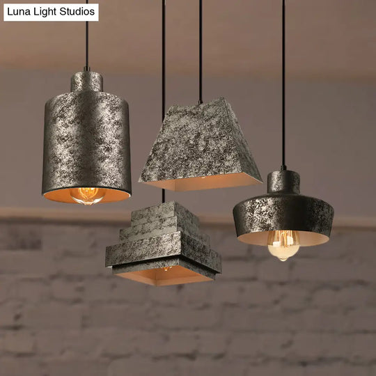 Antique Style Metal Pendant Light Set (Square/Trapezoid) - Adjustable Cord Aged Black Ideal For