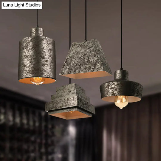 Antique Style Metal Pendant Light Set (Square/Trapezoid) - Adjustable Cord Aged Black Ideal For