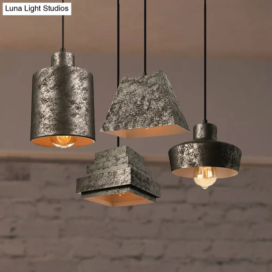 Antique Style Metal Pendant Light Set - Square/Trapezoid 4 Lights Adjustable Cord Aged Black Ideal