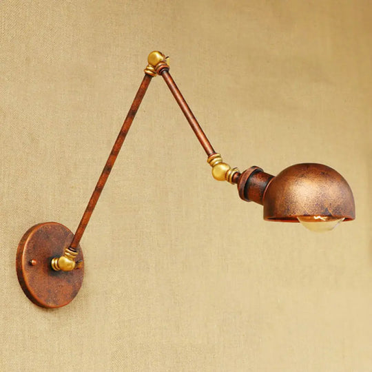 Antique Style Metal Wall Lamp Fixture - Adjustable Sconce Light In Rust With Domed Design 4/6.5