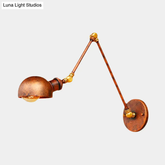 Antique Style Metal Wall Lamp Fixture - Adjustable Sconce Light In Rust With Domed Design 4/6.5