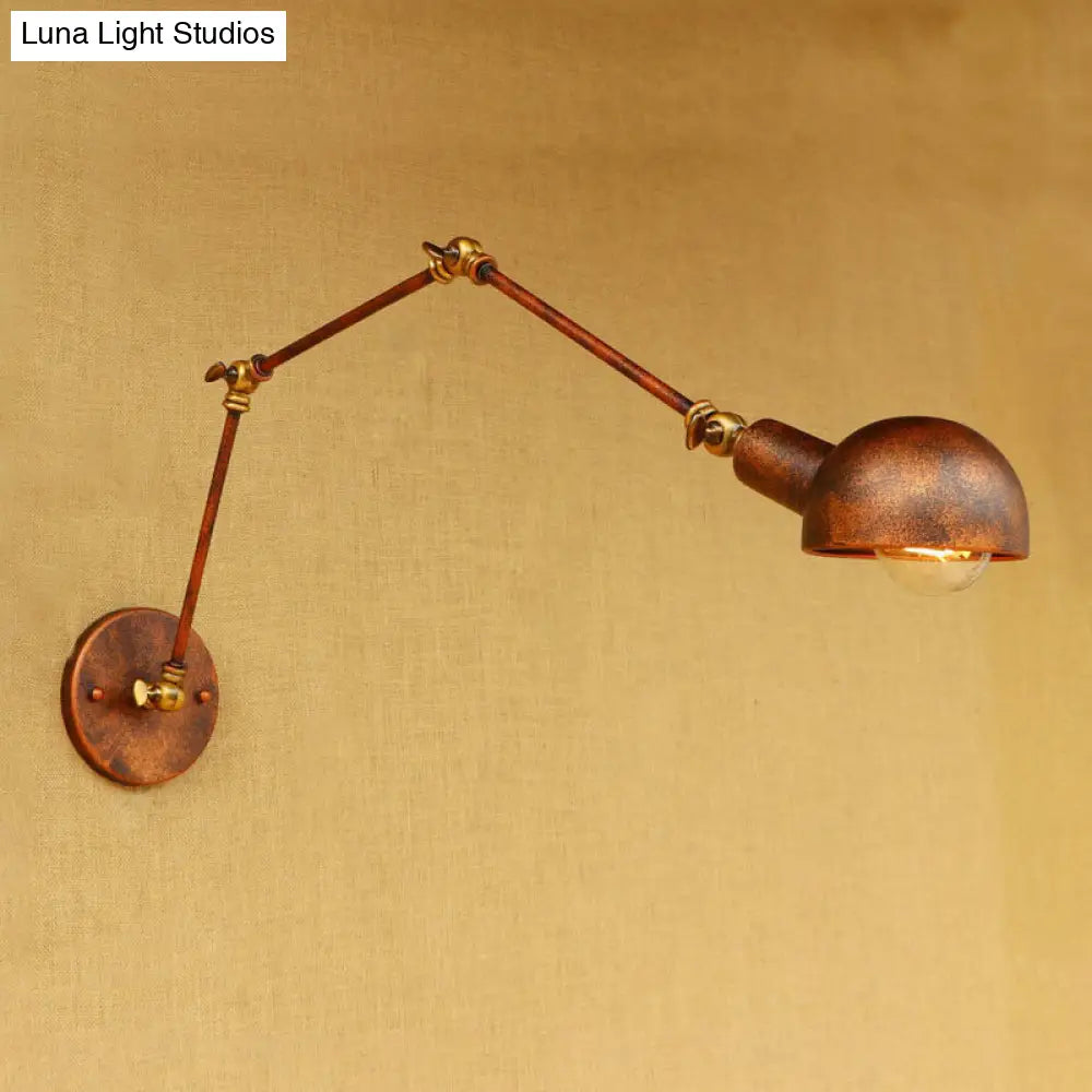 Antique Style Metal Wall Lamp Fixture - Adjustable Sconce Light In Rust With Domed Design 4/6.5